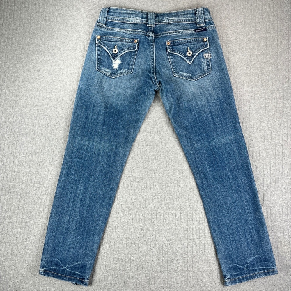 Miss Me Jeans Women 28X26 Blue Memphis Low Rise Ankle Zip Distressed medium wash